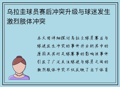 乌拉圭球员赛后冲突升级与球迷发生激烈肢体冲突